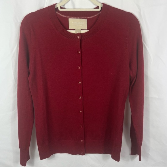 Banana Republic Deep Red Merino Wool Cardigan Sweater - Picture 2 of 11